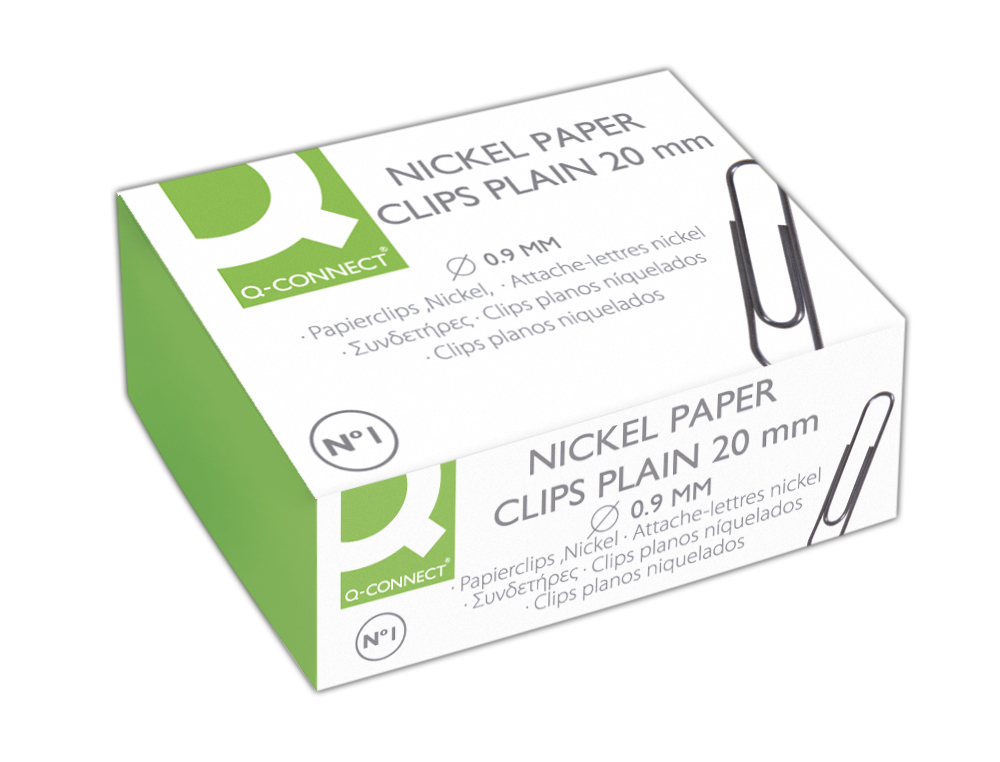 CLIPS NIQUELADOS Q-CONNECT N1 20 MM CAJA DE 100 UNIDADES
