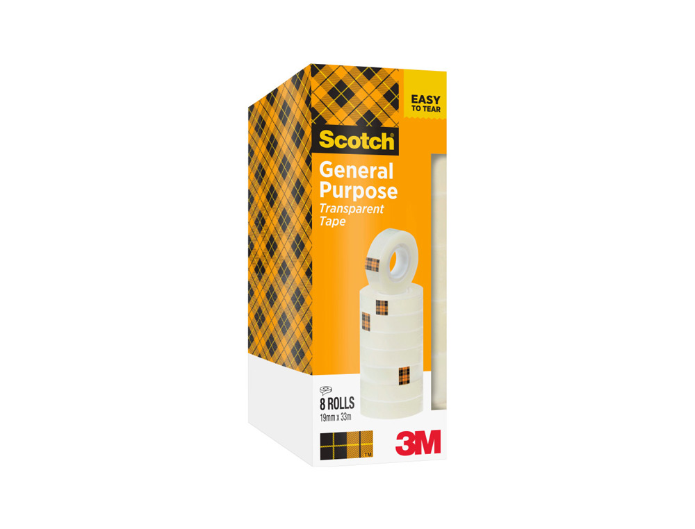 CINTA ADHESIVA SCOTCH ACORDEON 33 MT X 19 MM PACK DE 8 UNIDADES