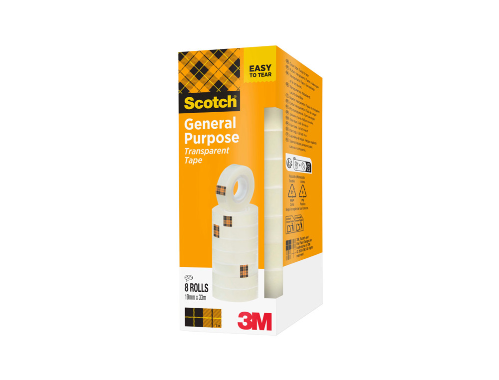 CINTA ADHESIVA SCOTCH ACORDEON 33 MT X 19 MM PACK DE 8 UNIDADES