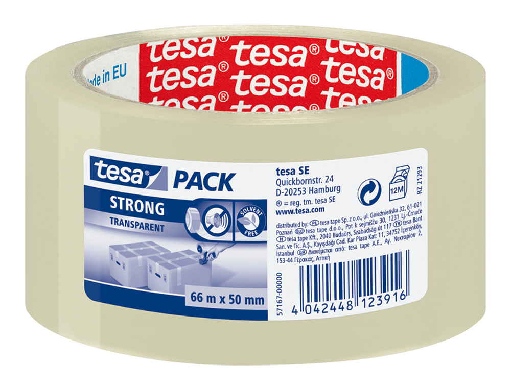 CINTA ADHESIVA TESA TRANSPARENTE STRONG 66 MT X 50 MM PARA EMBALAJE BAJO RUIDO