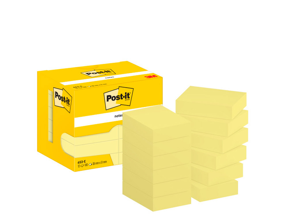 BLOC DE NOTAS ADHESIVAS QUITA Y PON POST-IT 38X51 MM CON 100 HOJAS 653E