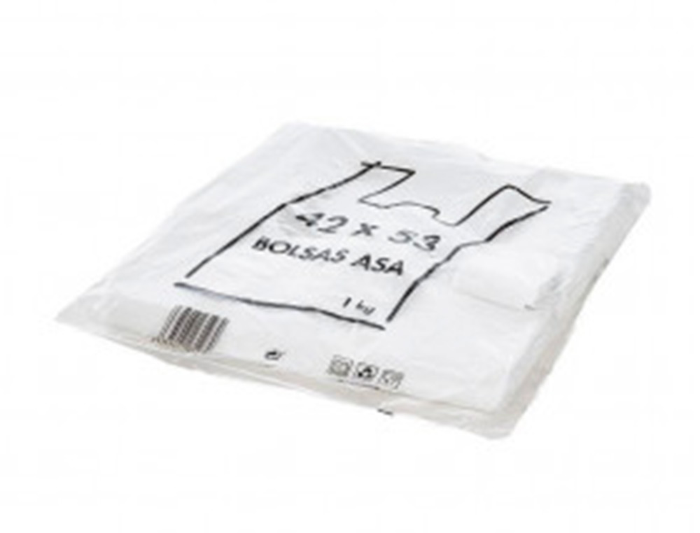 BOLSA CAMISETA RECICLADA 70% BLANCA 50 MC 42X53 CM APTA LEGISLACION DE BOLSAS 2021