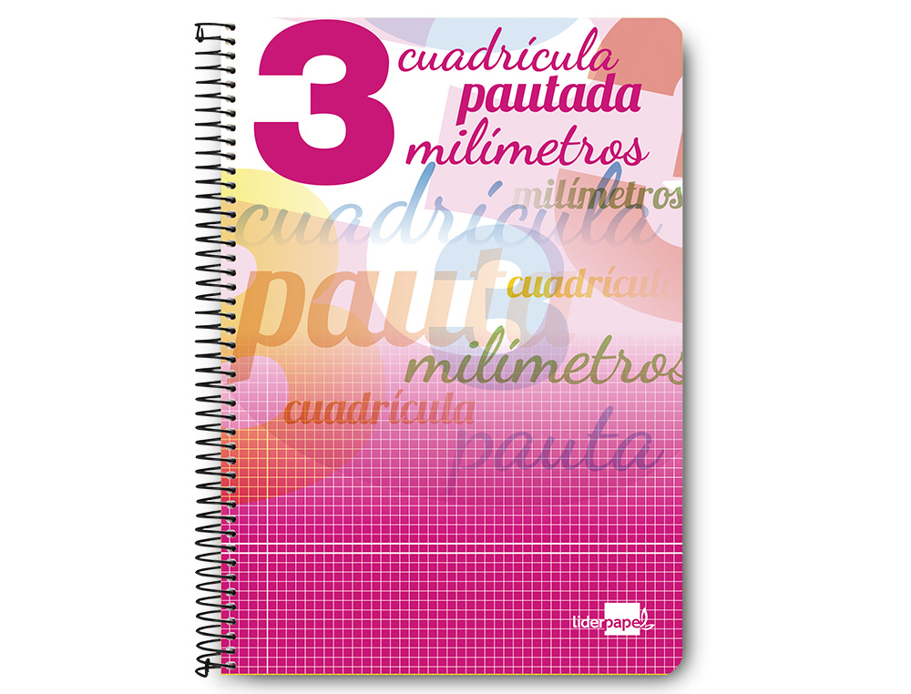 CUADERNO ESPIRAL LIDERPAPEL FOLIO PAUTAGUIA TAPA DURA 80H 75 GR CUADRO PAUTADO 3 MMCON MARGEN COLORES SURTIDOS