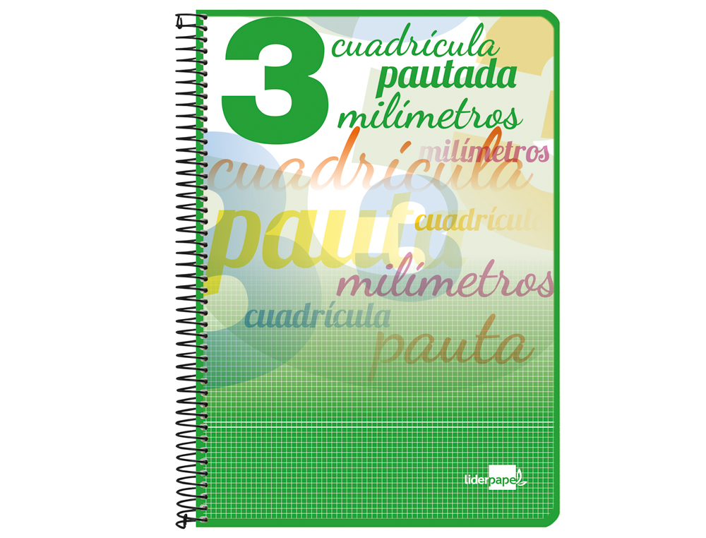 CUADERNO ESPIRAL LIDERPAPEL FOLIO PAUTAGUIA TAPA DURA 80H 75 GR CUADRO PAUTADO 3 MMCON MARGEN COLORES SURTIDOS