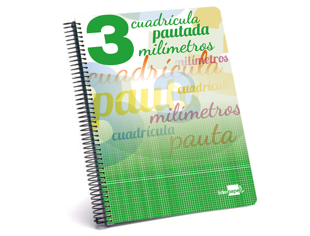 CUADERNO ESPIRAL LIDERPAPEL FOLIO PAUTAGUIA TAPA DURA 80H 75 GR CUADRO PAUTADO 3 MMCON MARGEN COLORES SURTIDOS