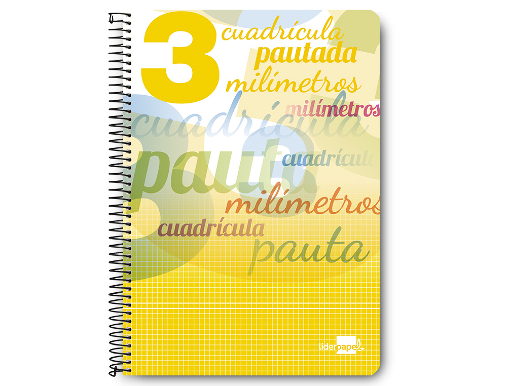 CUADERNO ESPIRAL LIDERPAPEL FOLIO PAUTAGUIA TAPA DURA 80H 75 GR CUADRO PAUTADO 3 MMCON MARGEN COLORES SURTIDOS