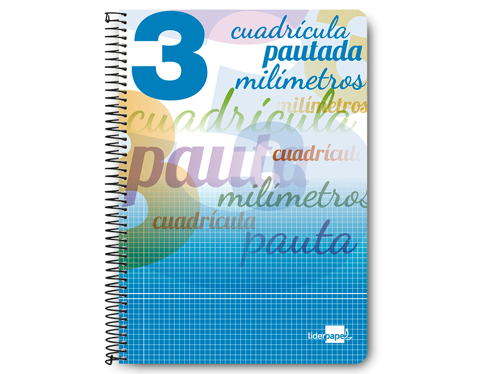 CUADERNO ESPIRAL LIDERPAPEL FOLIO PAUTAGUIA TAPA DURA 80H 75 GR CUADRO PAUTADO 3 MMCON MARGEN COLORES SURTIDOS