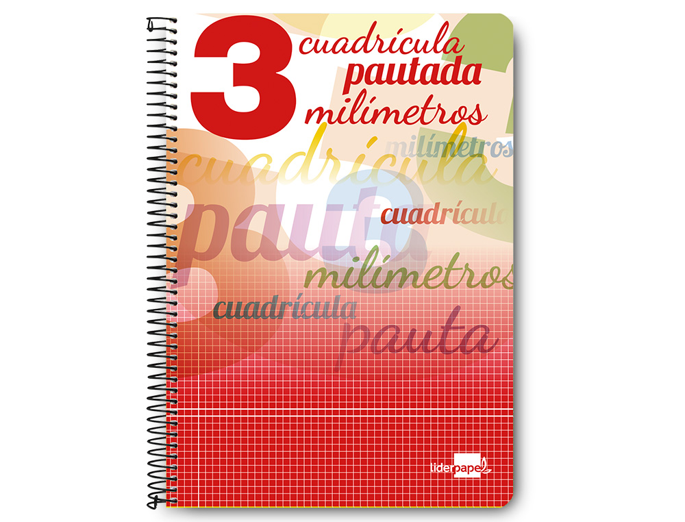CUADERNO ESPIRAL LIDERPAPEL FOLIO PAUTAGUIA TAPA DURA 80H 75 GR CUADRO PAUTADO 3 MMCON MARGEN COLORES SURTIDOS