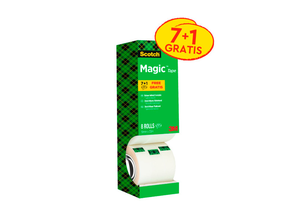 CINTA ADHESIVA SCOTCH MAGIC INVISIBLE 33 MT X 19 MM PACK DE 8 UNIDADES